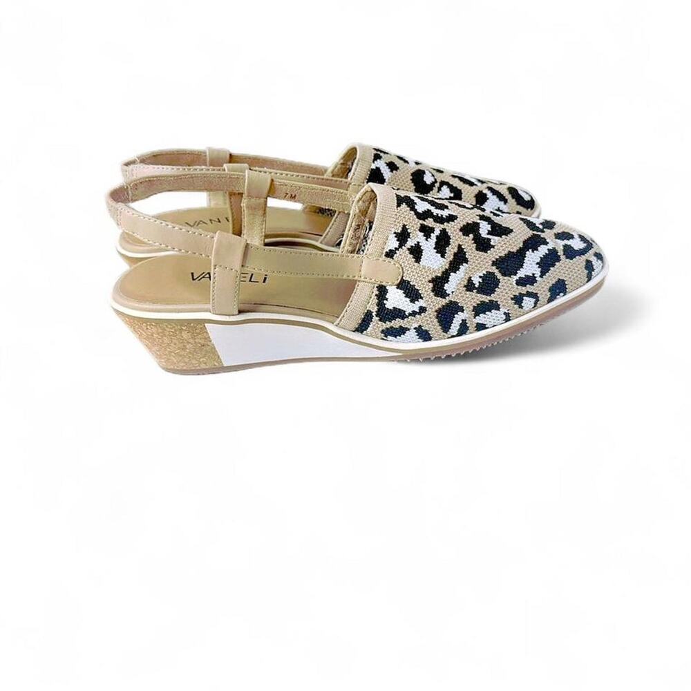 VANELi Greer Leopard Slingback Wedge Shoes Sz 7 Knit‎ Neutral Chic